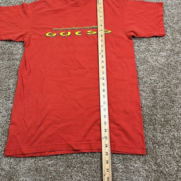 Vintage 90s T-shirt Guess USA size small orange spell out logo blank - Picture 7 of 9